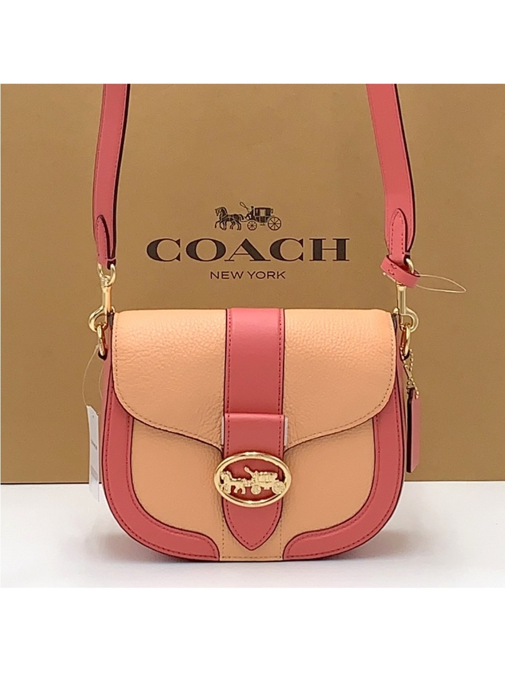 COACH Georgie Saddle Bag In Colorblock COLOR:
Gold/Faded Blush/Taffy - Picture 2 of 16